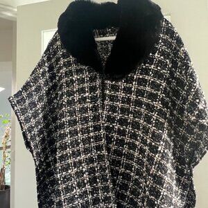 Black, White & Gold Tweed Cape by LA designer Meesh, One Size Fits All
